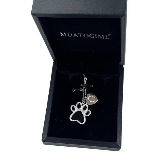 Paw Print Silver Tone necklace‎ chain with initial G Pet Dog Fashion Jewelry - Picture 1 of 2